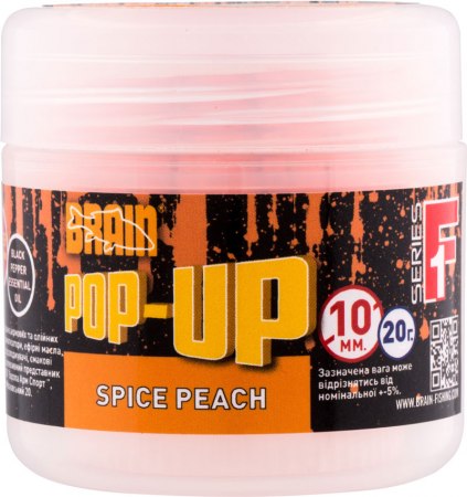 Бойлы Brain Pop-Up F1 Spice Peach (персик/специи) 10 mm 20 gr Фото 1