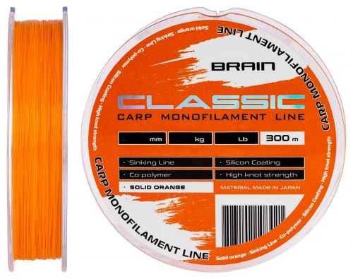 Волосінь Brain Classic Carp Line (solid orange) 300м фото