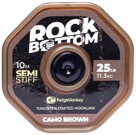 RidgeMonkey Connexion Rock Bottom Tungsten Semi Stiff Coated Hooklink Camo Brown фото