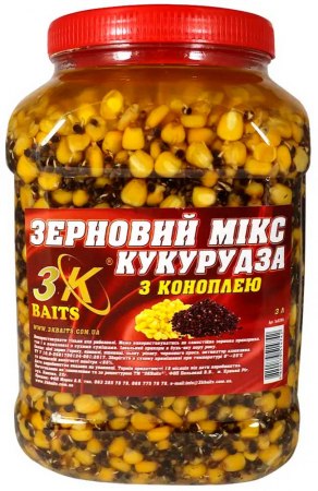 Зерновая смесь 3KBaits Зерновой Микс Кукуруза (з коноплeй) фото
